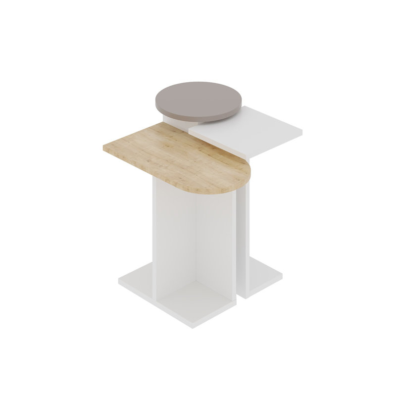 Mark Side Table Set End Table Set, White/Oak/Light Mocha, Whte