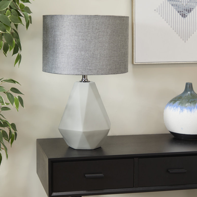 Vazquez Cement Stone Geometric Gray Table Lamp with Drum Shade