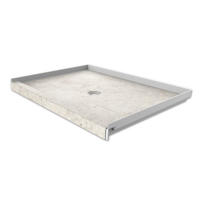 FlexStone® 48"W x 34"D Alcove Shower Base with Center Drain in Botticino Cream