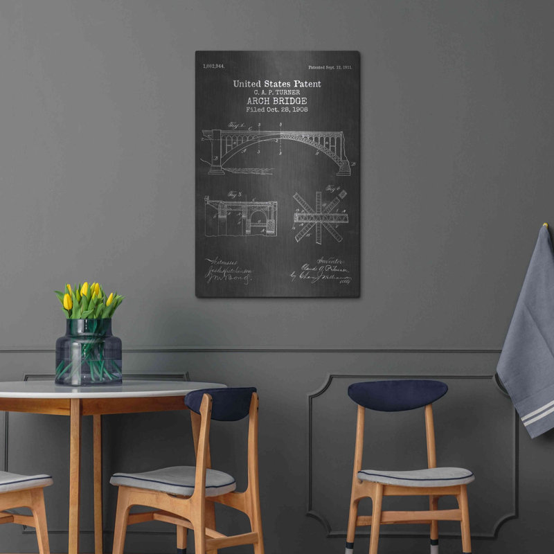 «Arch Bridge Blueprint Vernis Chalkboard», art mural en métal, H 36 po x l 24 po