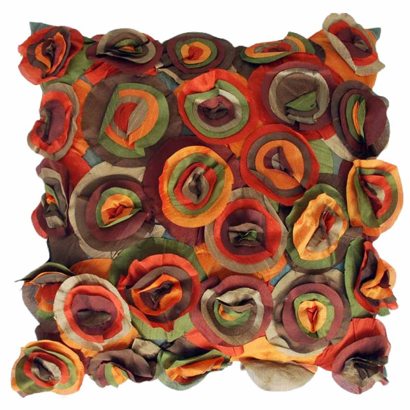 Blossom Square Pillow, Brown/Red/Blue