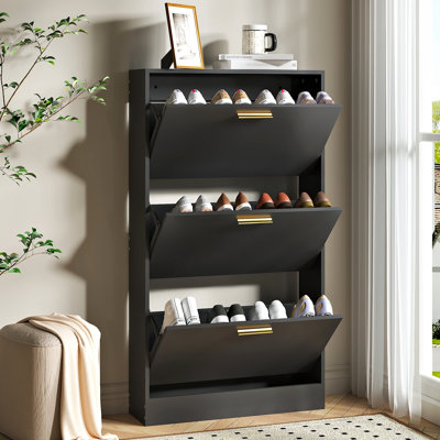 18 Pair Shoe Storage Cabinet with 3 Flip Drawers
