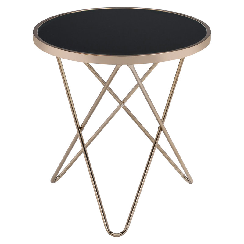 Table de bout ronde en verre noir et champagne, verre de 5 mm, profondeur de 22 pouces, table de base en forme de «V» superposée pour une utilisation de café avec base supérieure, profondeur