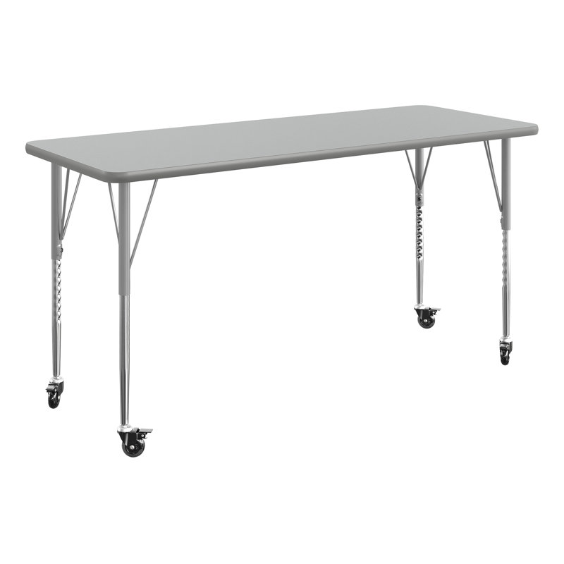 Table rectangulaire commerciale à hauteur réglable avec roulettes verrouillables, Natural/Gray