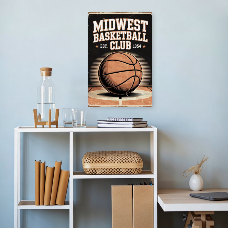 Art mural rétro classique Midwest Basketball Club, H 18 po x l 12 po