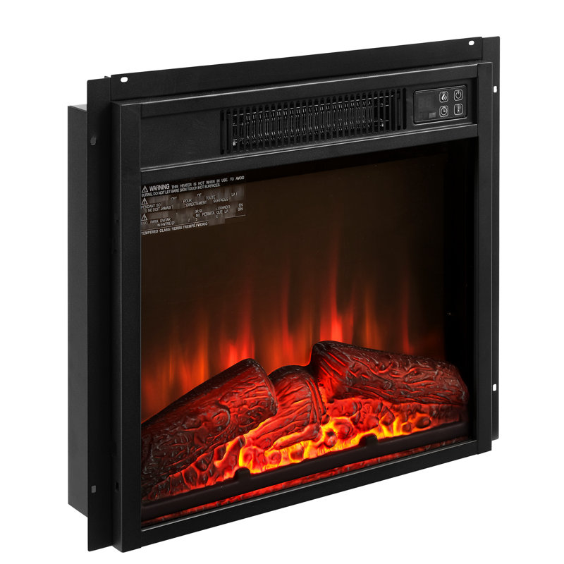Foyer électrique 18 po 1400 W 120 V, flammes réalistes, verre trempé noir, 3 intensités de flamme, foyer de décoration intérieure, télécommande, unité de chauffage écoénergétique