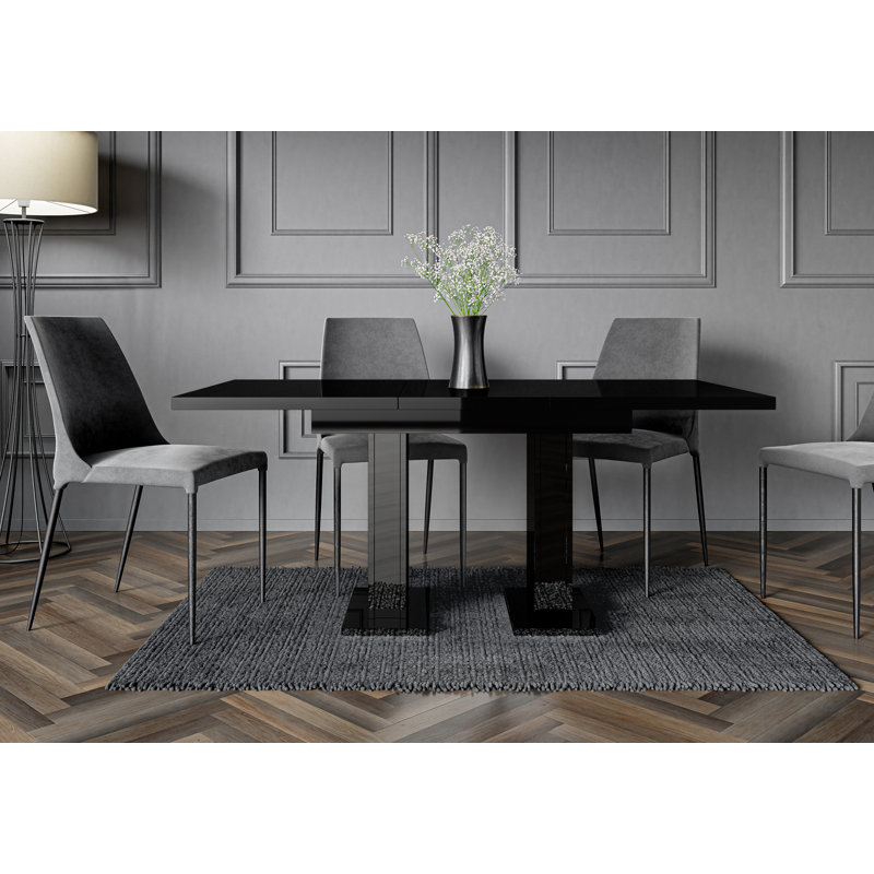 Helme 160 cm Extendable Rectangular Dining Table, Black Gloss