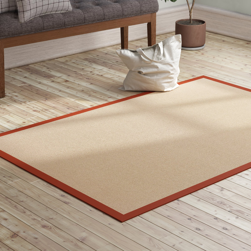 Tapis berbère beige clair fait à la main avec bordure en coton orange brûlé Nannette, Rectangle 4 pi x 6 pi