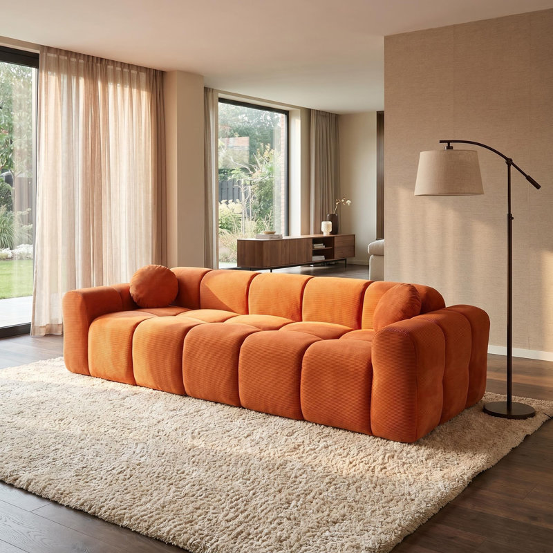 Très grand canapé à compression 98,4 po, canapé en velours côtelé nuage pour le salon, canapé rembourré 4 places avec 2 coussins, emballage sous vide facile à déplacer pour les petits espaces, appartement, studio