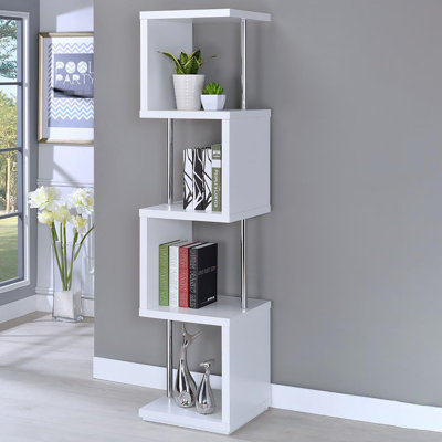 4 tablettes blanches et bibliothèque, forme géométrique pour une décoration de bureau moderne