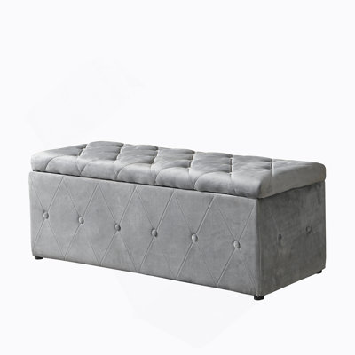 1 Piece Rectangular Storage Ottoman Short Velvet With 2 Set Ottomans