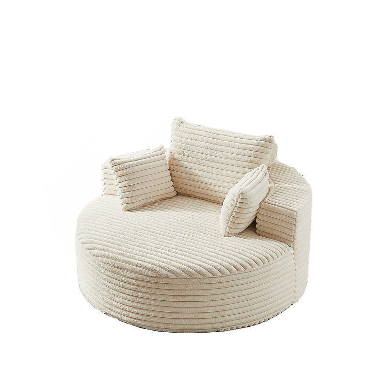Boneless Sponge Single Sofa,fluffy Modern Sleeper Chair, 32.5" H x 55" W x 55" D, Beige Corduroy