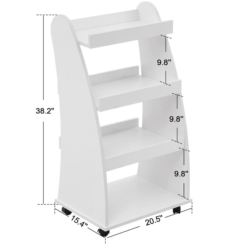Atziri 38.2”H X 20.5”W 4-Tier Book Cart with Lockable Wheels, White