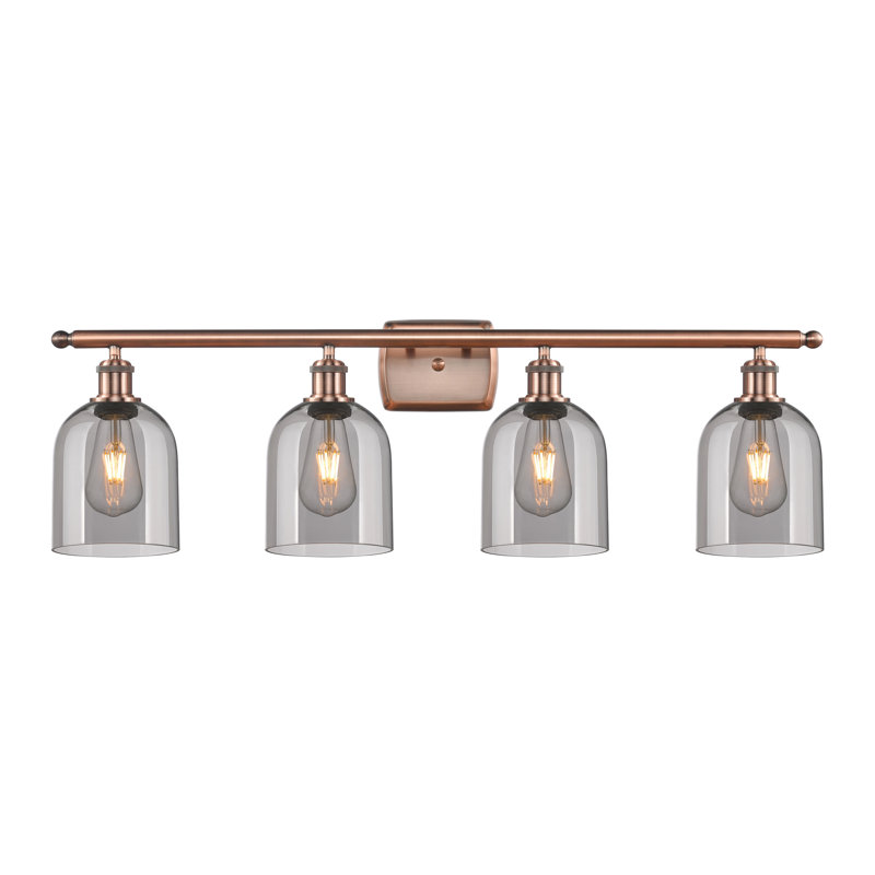 Éclairage pour meuble-lavabo à 4 lumières à intensité variable Anacaren, Gris fumée clair, Cuivre antique