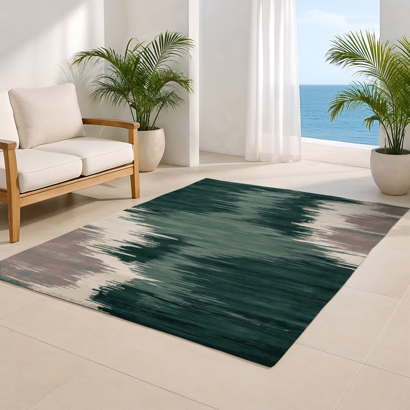 Tapis intérieur et extérieur vert Watercolor, Rectangulaire 2 pi x 3 pi