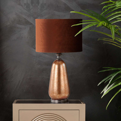Alfeus 57cm Living Room Table Lamp with Glass Base, Velvet Shade Bedside Buffet Lamp for Bedroom