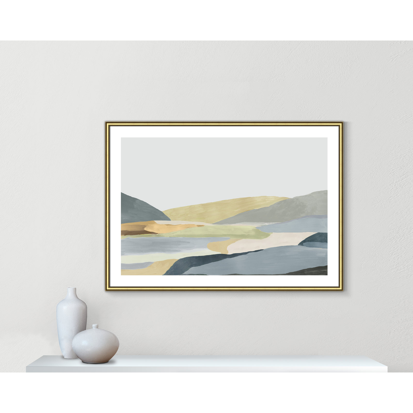 Blair "Warm Hills II" Painting, Gold Framed Paper, 30.75" H x 42.75" W x 0.88" D