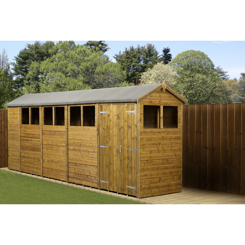 Modular Apex Garden Shed  18X4 With Windows Double Door