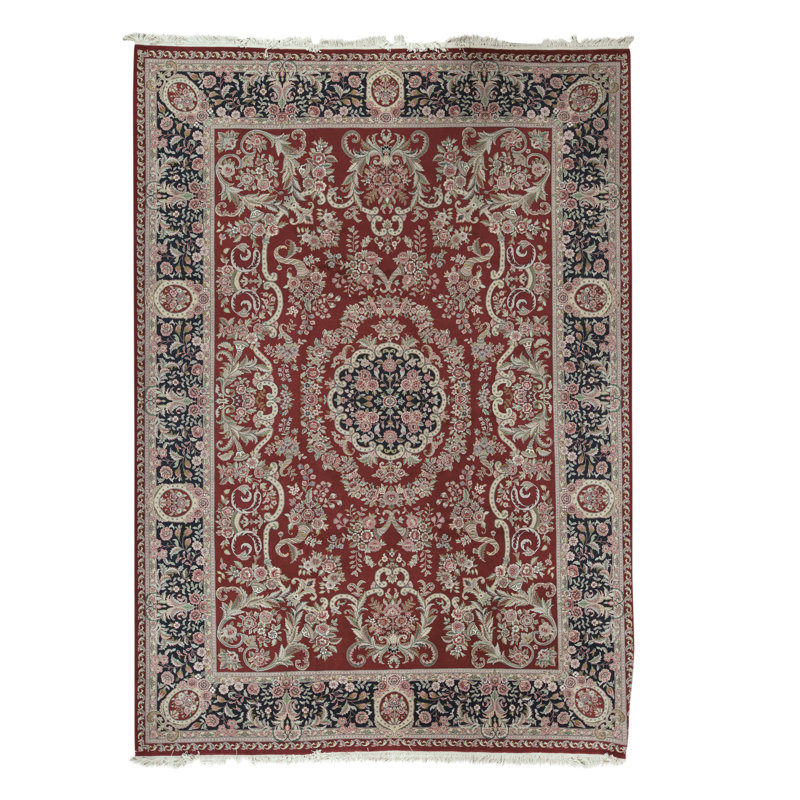 Tapis vin et bleu marine de haute qualité noué à la main