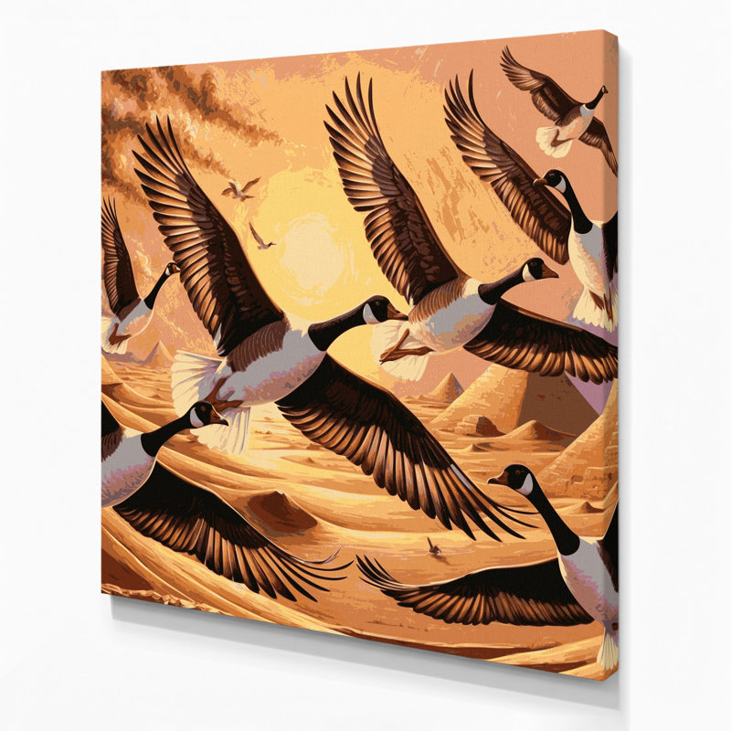 Oiseaux égyptiens, toile d'oie brune, H 12 po x l 12 po