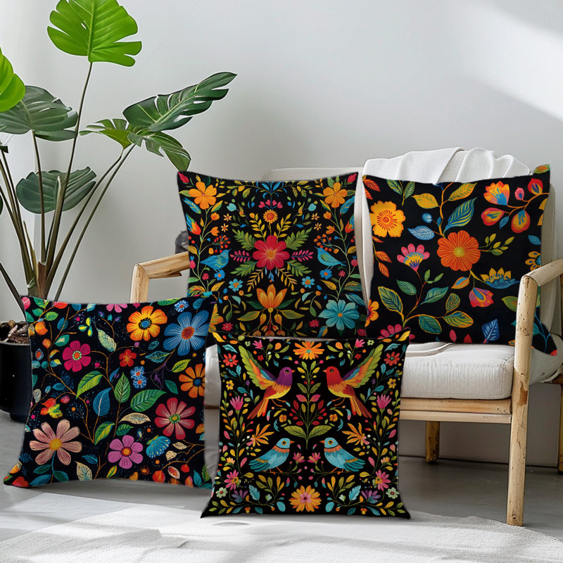 4 housses de coussin décoratives à motif de fleurs sauvages colorées