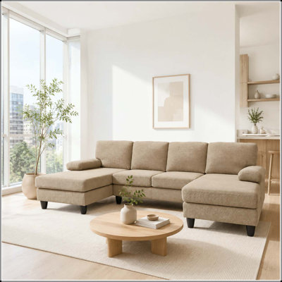 U-Shaped Sofa with Nubby Upholstery, Dual Chaise, and Plush Armrests