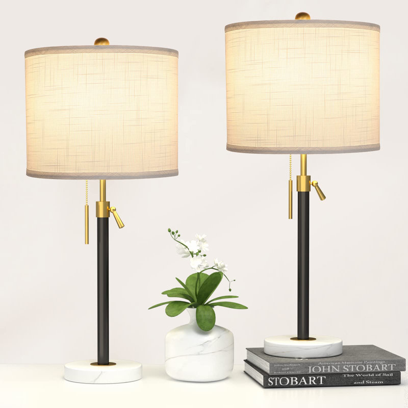 Ensemble de 2 lampes de table réglables à hauteur réglable, 3 ampoules à DEL à intensité variable, avec abat-jour en tissu