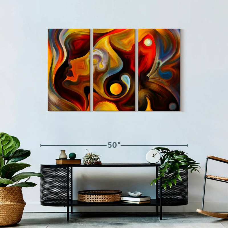 Portrait abstrait sur toile, ensemble de 3 pièces, H 28 po x l 45 po x P 1,25 po