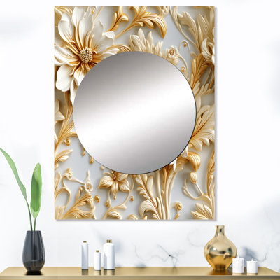 «Izzi Gold and White Royal Flower Garden Serenity», miroir décoratif damassé, miroir mural Boho, reproduction d'art en métal