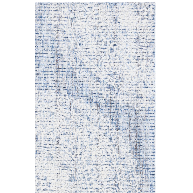 Ebony Hand Tufted Wool Cotton with Latex Floral Rug in Ivory/Blue, Rectangle 10' x 14'