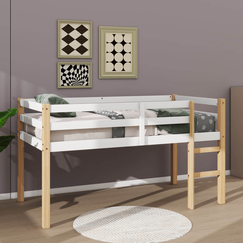 Twin Elevated Loft Bed Comes With Ladder, Natural/White