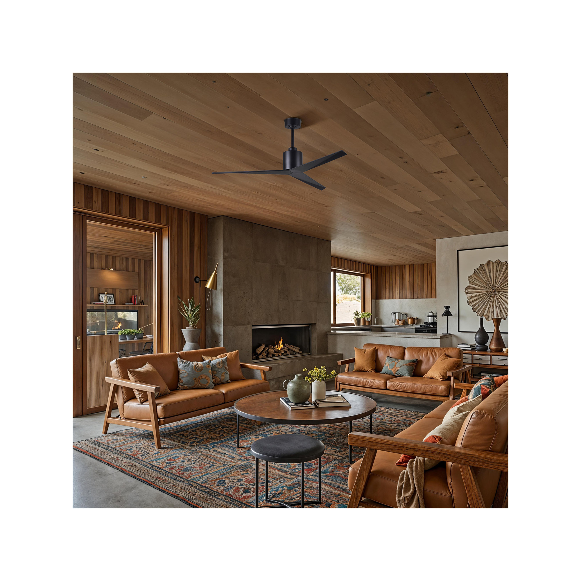 56'' 3 Blade Ceiling Fan, Matte Black, Matte Black