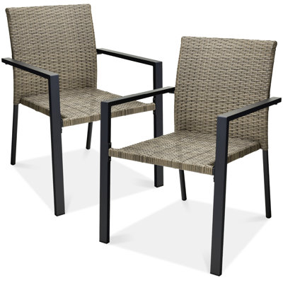 Ebern Designs Wicker Chairs, Stackable Outdoor Dining Furniture W/ Armrests
