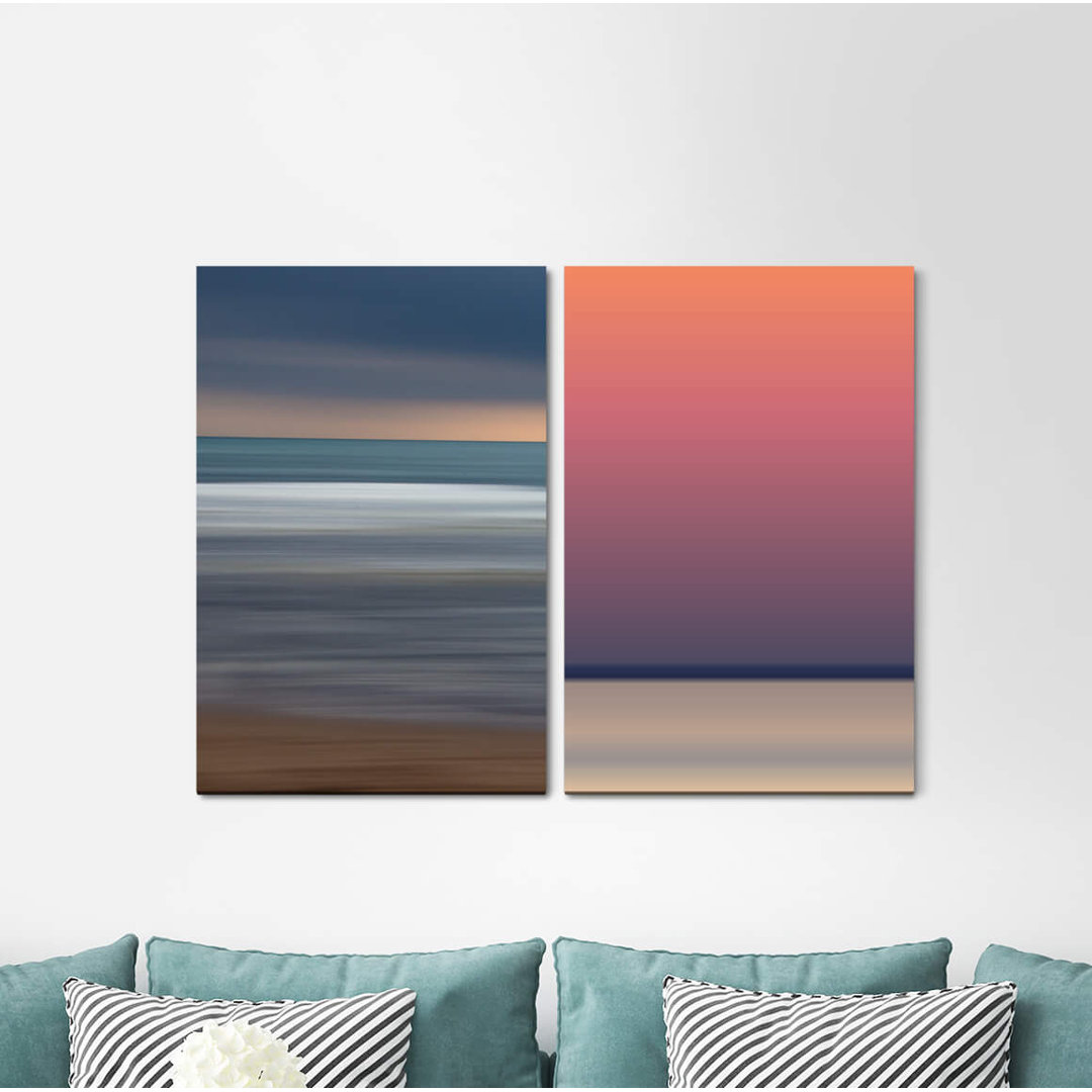 2-tlg. Leinwandbilder-Set - Grafikdruck „Minimal Horizon Distant Sea Silence Soothing”