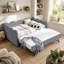 Lit de jour confortable à carreaux vichy, format double, avec lit gigogne simple, tissu en lin, adorable motif ondulé, port USB et sans sommier requis.-471457501