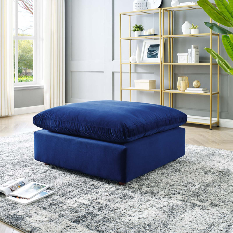 Modway Commix Down Filled Overstuffed Performance Velvet Ottoman, Navy Velvet