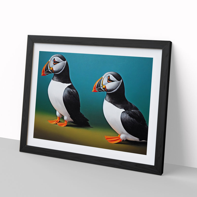 Puffin Birds Vol.1 - Single Picture Frame Print, Black, 34cm H x 46cm W x 2cm D