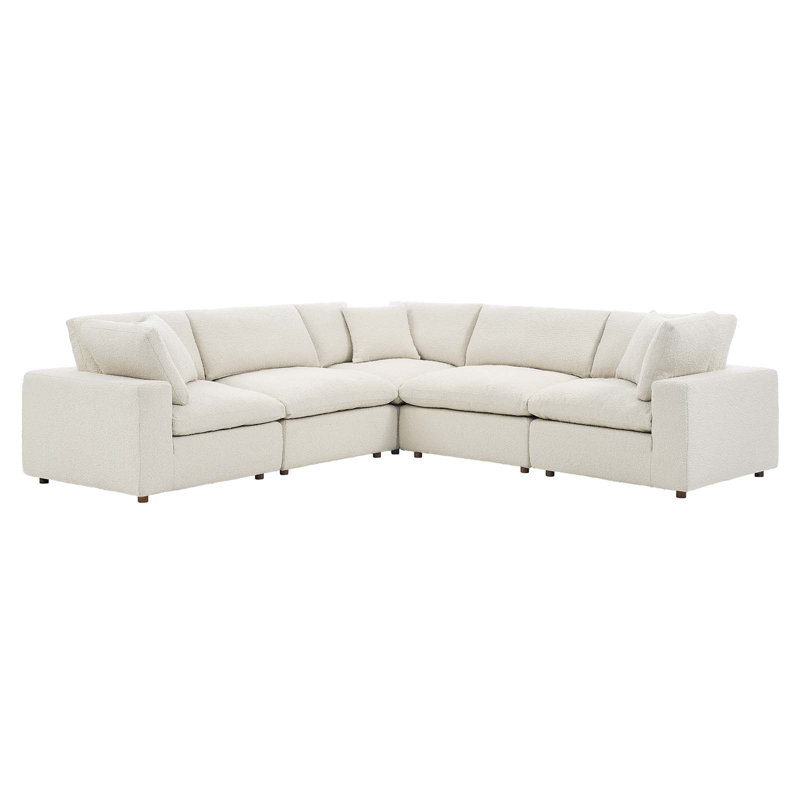 Modway Commix Down Filled Overstuffed Boucle 5-Piece Sectional Sofa, Ivory 
