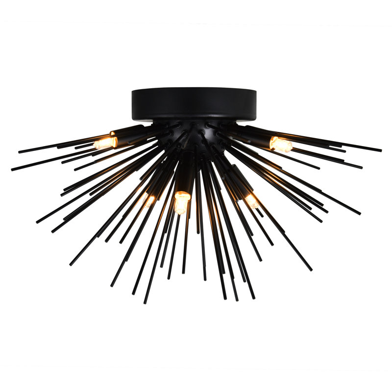 Plafonnier encastré 6 lumières - 20 po de diamètre, finition noire - idéal pour le salon, la salle à manger, la chambre à coucher, le couloir