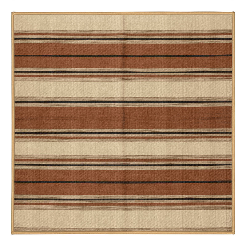 Washable Clay Cream Striped Area Rug, Square 7'