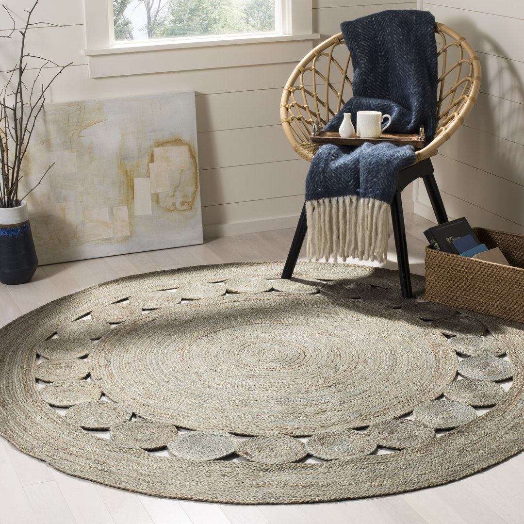 Round Amere Solid Colour Hand Woven Woven Grey Area Rug