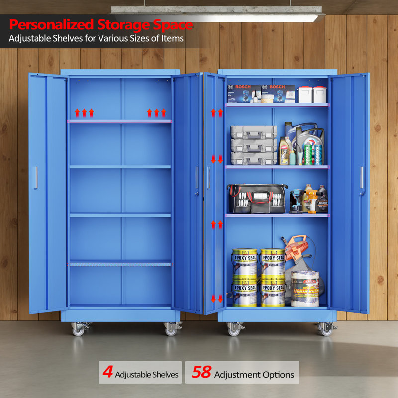 Tool Storage Cabinet Blue Steel Small With Wheels No Corner Guard, Blue