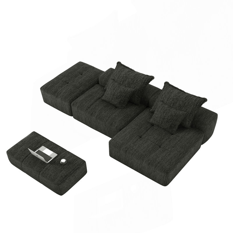 Canapé modulaire surdimensionné moderne avec repose-pieds, Noir