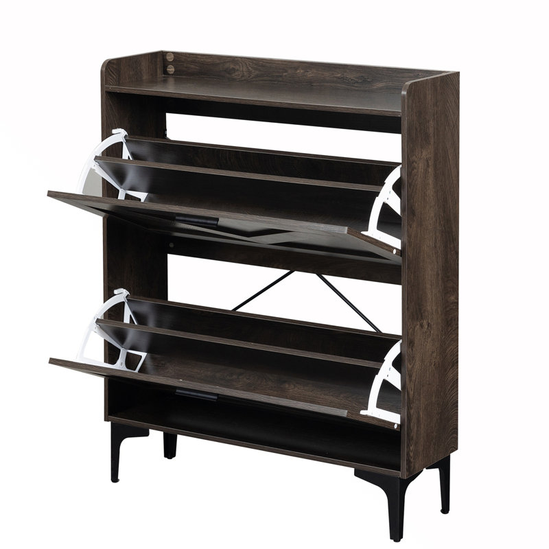 Shoe Cabinet with 2 Flip Drawers, Black
