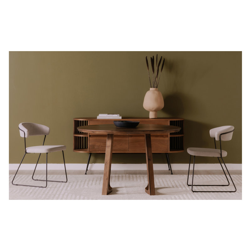 Longfellow Round Solid Wood Dining Table, Brown