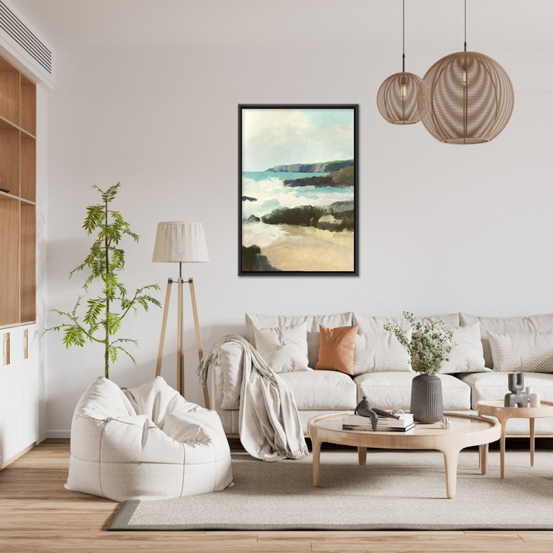 Coastal Retreat Rocky Beach, 24" H x 16" W x 2.375" D, Black, Floater Framed