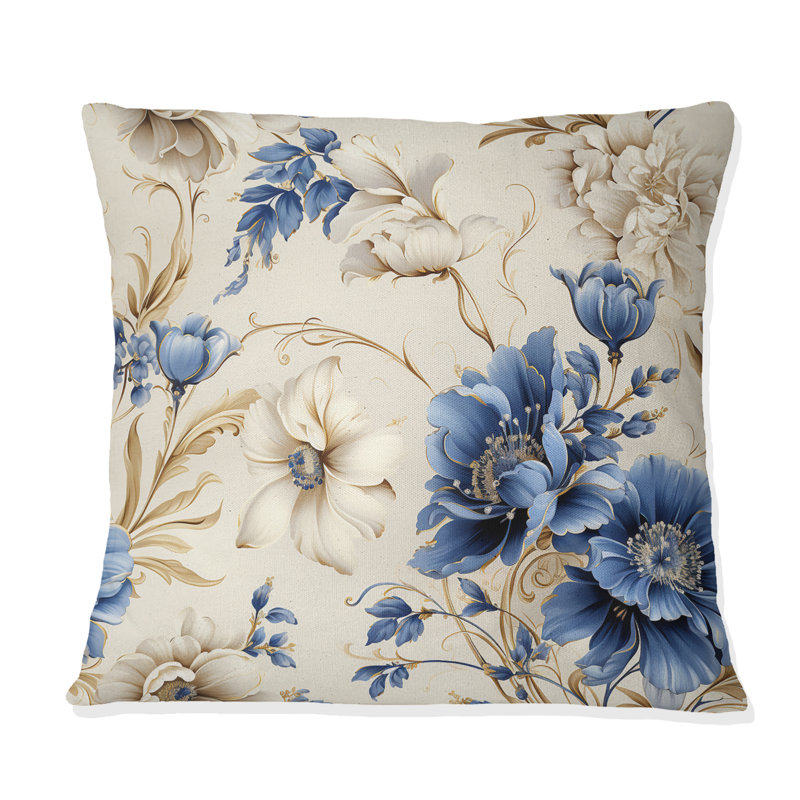Coussin Cobalt Cameo Delight - imprimé floral, H 18 po x l 18 po