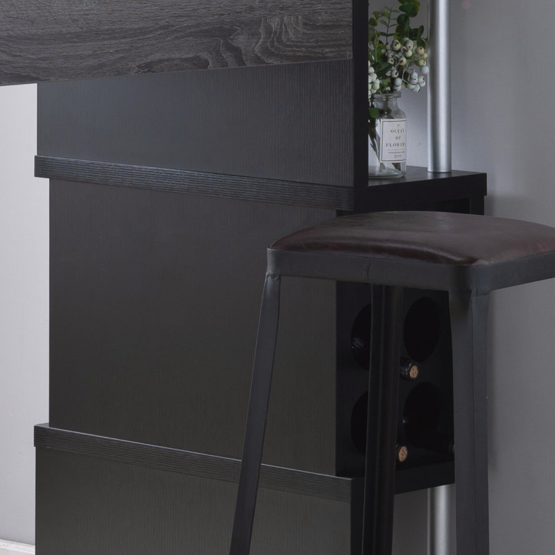 Home Bar Table With Wine Glass Compartment And Three Shelves