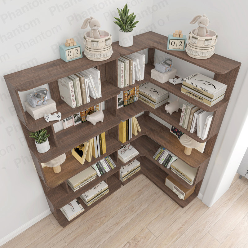 90 Cm Space Saving Corner Bookshelf + 80 Cm Bookcase Extendable Free Combination, Set Of 2 Display Shelf, Dark Brown Color And Other 4 Colors For Option, Freely Combined And Matched Furniture