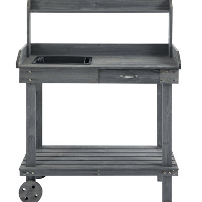 Banc de rempotage en bois 36 po gris avec roulettes amovibles, évier, tiroir et grande capacité de rangement